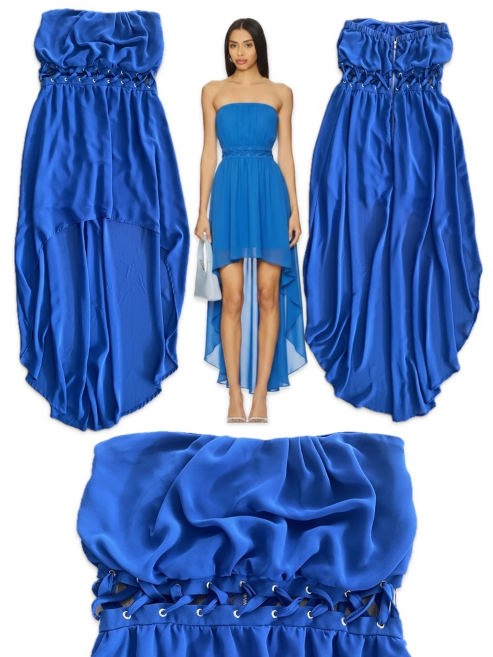 Seductions High Low Cutout strapless Lace Royal Blue dress Size Small